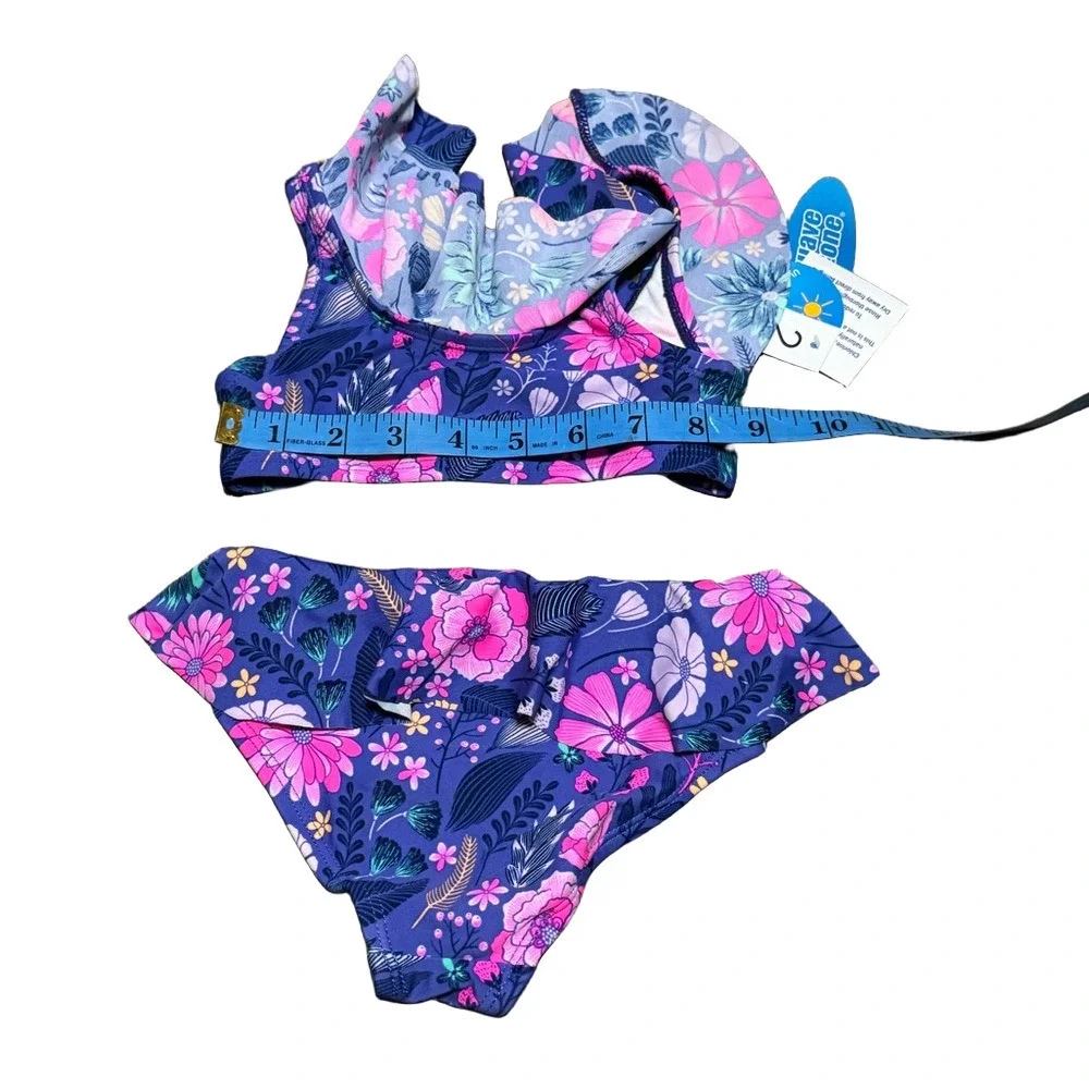 Wave Zone Toddler Floral Kids Swim Set Purple Blue Pink Two Piece Size 24M
